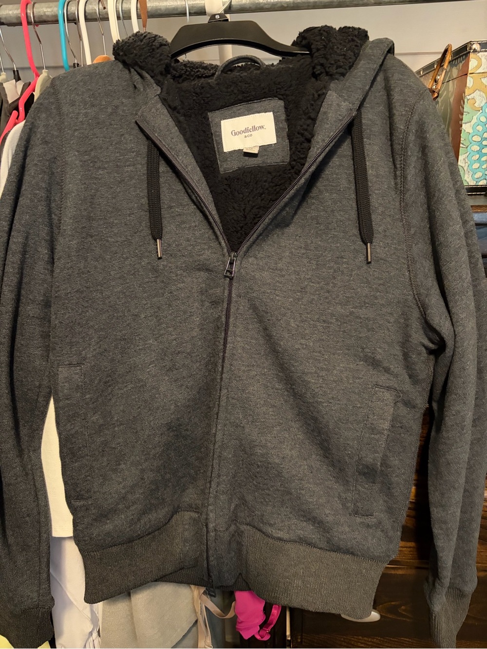 Goodfellow & Co Dark Gray Sherpa-Lined Full-Zip Hoodie Jacket